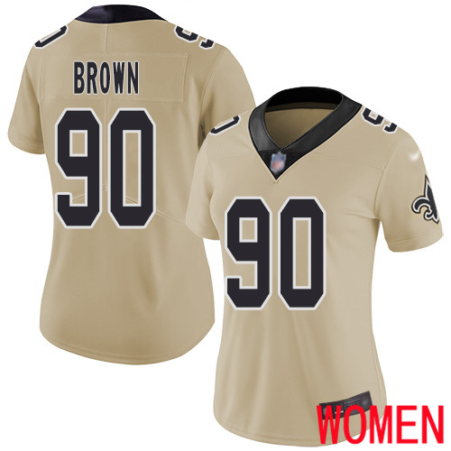 New Orleans Saints Limited Gold Women Malcom Brown Jersey NFL Football #90 Inverted Legend Jersey